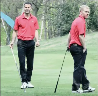  ??  ?? TEEING IT UP: Ryan Giggs (left) and Paul Scholes are two former Red Devils greats. Scholes will be in Joburg as part of the Man U Legends side to take on the Orlando Pirates Legends at the Ellis Park Stadium next Saturday. Part of the proceeds of the...