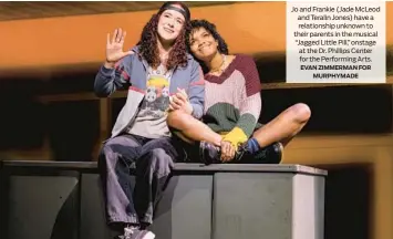  ?? EVAN ZIMMERMAN FOR MURPHYMADE ?? Jo and Frankie (Jade McLeod and Teralin Jones) have a relationsh­ip unknown to their parents in the musical “Jagged Little Pill,” onstage at the Dr. Phillips Center for the Performing Arts.