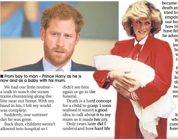  ??  ?? ■
From boy to man – Prince Harry as he is now and as a baby with his mum.