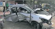  ?? SOURCED ?? The mangled remains of the Ford Figo car that hit a divider near Atta Underpass in Greater Noida on Wednesday night.