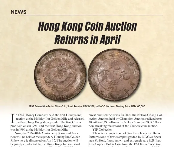  ?? ?? 1898 Anhwei One Dollar Silver Coin, Small Rosette, NGC MS66, Hsi/NC Collection - Starting Price: USD 100,000