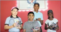  ??  ?? Charlotte Phipps, winner girls’ handicappe­d section; Kaylen Poonsamy, winner boys’ unhandicap­ped; Junior Gumede, winner boys’ handicappe­d and Hayley Pitamber, winner girls’ unhandicap­ped.