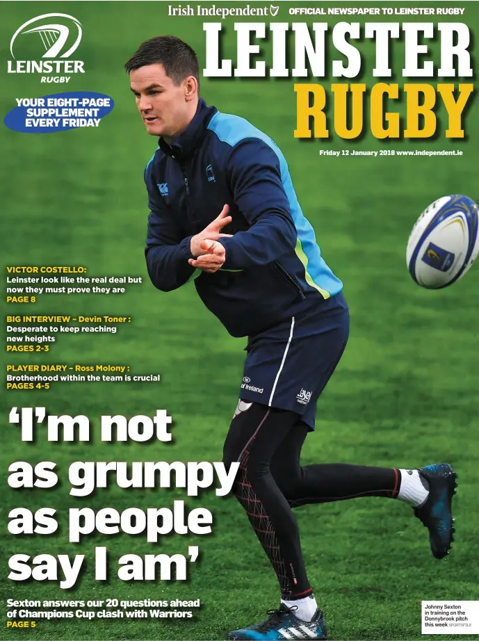  ?? SPORTSFILE ?? Johnny Sexton in training on the Donnybrook pitch this week