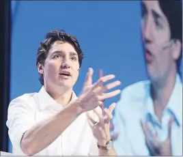  ?? CP PHOTO ?? Prime Minister Justin Trudeau speaks during a Q&A at the Young President’s Organizati­on EDGE Conference in Vancouver.