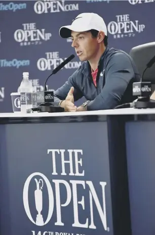  ??  ?? 3 Rory Mcilroy faces the media yesterday, discussing odds for the Open, and looking back to his first tilt at the trophy in 2007, aged 18, inset.