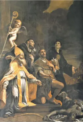  ?? ?? Saints Roque, Blaise, Dominic and Nicholas of Tolentino Intercedin­g for the Plague-Stricken (1676) by Mattia Preti, located at St Catherine parish church in Żurrieq.