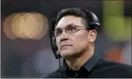  ?? DAVID GOLDMAN - THE ASSOCIATED PRESS ?? Carolina Panthers head coach Ron Rivera walks the sidelines during the second half of an NFL football game between the Atlanta Falcons and the Carolina Panthers, Sunday, Dec. 31, 2017, in Atlanta.