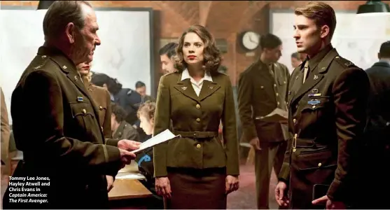  ??  ?? Tommy Lee Jones, Hayley Atwell and Chris Evans in Captain America: The First Avenger.