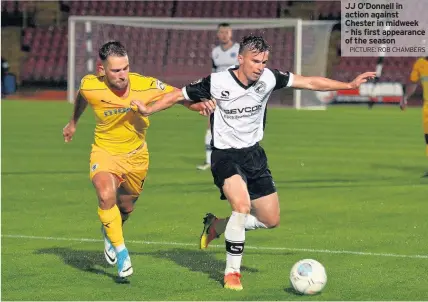  ??  ?? JJ O’Donnell in action against Chester in midweek – his first appearance of the season PICTURE: ROB CHAMBERS