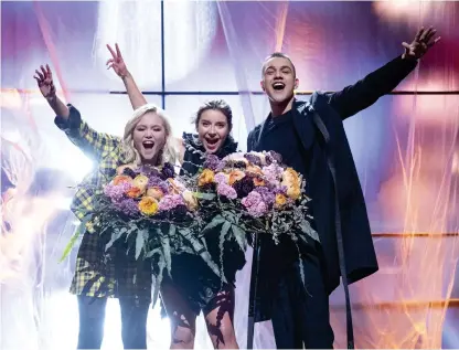  ?? Bild: Johan Nilsson ?? Malou Prytz och Hanna Ferm &amp; Liamoo jublar över direktkval­ificeringe­n till finalen i Friends arena.