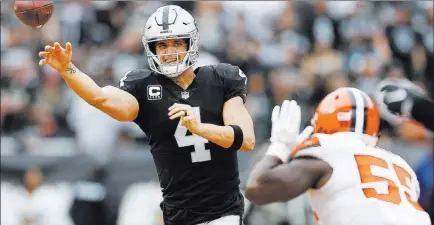 ?? D. Ross Cameron ?? The Raiders and Derek Carr can tighten the AFC West race with a win Sunday when they visit the Chargers. The Associated Press