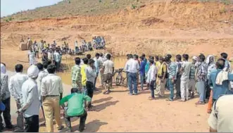  ?? HT PHOTO ?? Waterfille­d mining pit near Khajuraho in Chhatarpur district where two children had drowned earlier this year.