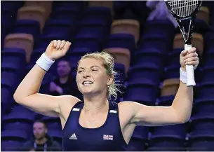  ?? ?? Lissey Barnett celebrates doubles victory in the Billie Jean King Cup in Glasgow