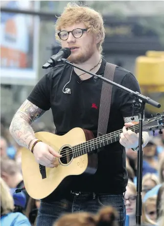  ?? — WENN.COM FILES ?? British singer-songwriter Ed Sheeran is a rarity by selling out major concert venues on his own, including July 28 at Rogers Arena.