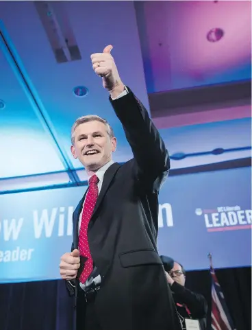  ?? DARRYL DYCK / THE CANADIAN PRESS ?? Andrew Wilkinson defeated five other candidates to win the B.C. Liberal party leadership on Saturday.