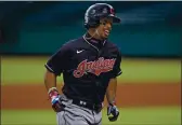  ?? DAVID DERMER — THE ASSOCIATED PRESS FILE ?? Cleveland Indians’ Francisco Lindor runs the bases after hitting a home run during a simulated game at Progressiv­e Field in Cleveland. The Indians are changing their name after 105 years.
