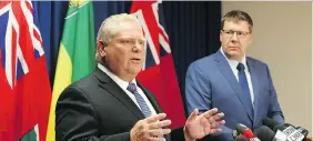  ?? MATT OLSON ?? Ontario Premier Doug Ford and Premier Scott Moe put up a united front on Thursday against federal government’s carbon tax plan that is set to kick in on Jan. 1, 2019.