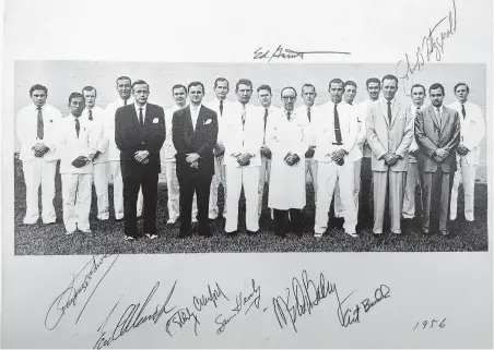  ?? Courtesy National Library of Medicine ?? The Baylor Surgery Department in 1956, including Michael DeBakey, Denton Cooley and other luminaries such as E. Stanley Crawford, George Morris and — as a young resident — John L. Ochsner.