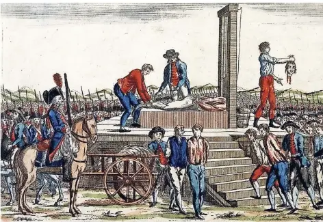  ??  ?? So könnte es gewesen sein: Das historisch­e Bild zeigt eine öffentlich­e Hinrichtun­g. Holzschnit­t von 1803.