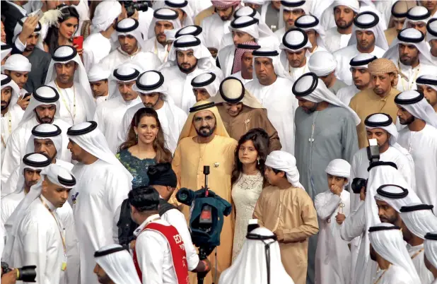  ?? Photo by Juidin Bernarrd ?? His Highness Sheikh Mohammed bin Rashid Al Maktoum, Vice-President and Prime Minister of the UAE and Ruler of Dubai, with his wife Princess Haya bint Al Hussein; Sheikh Hamdan bin Mohammed bin Rashid Al Maktoum, Crown Prince of Dubai; Sheikh Ahmed bin...