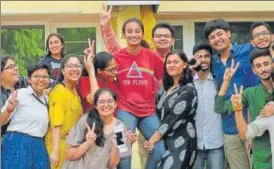  ??  ?? ▪ Students in jubilation mode after the class 10 and 12 results were declared on Monday afternoon.