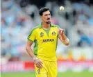  ?? Picture:MIKE HEWITT/GETTY IMAGES ?? TICKLED PINK: Australia's Mitchell Starc during the ICC Cricket World Cup 2019 match between England and Australia on June 25 in London