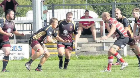  ??  ?? ● RGC in possession at Llandovery last weekend. The Gogs lost their opening fixture of the 2017/18 Premiershi­p West campaign 31-10. Picture by Liz Bryan