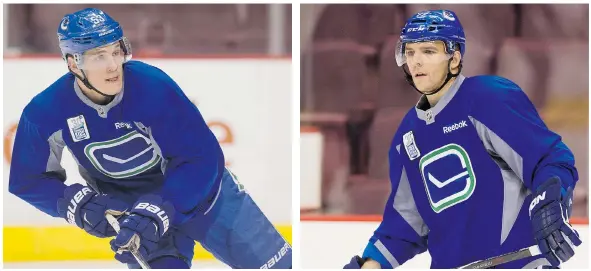  ?? PHOTOS: JASON PAYNE/PNG ?? Youngster Bo Horvat, left, and veteran goal scorer Radim Vrbata are playing on a line with 23-year-old Sven Baertschi. The trio had 13 shots against Calgary Wednesday.