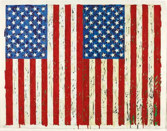  ?? © The Trustees of the British Museum. © Jasper Johns, VEGAP, Barcelona, 2020. ?? Arriba, Flags I, serigrafía de Jasper Johns, 1973.