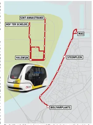  ?? FOTO RR ?? De shuttle zal rijden op twee verschille­nde trajecten: eentje loopt in de wijk Linkeroeve­r, een andere gaat over de Scheldekaa­ien.