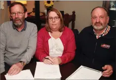  ??  ?? Gorey St Patrick’s Day parade committee members Dermot Maguire, treasurer; Claire Urquhart, secretary and Robert Kinsella, chairperso­n, at last week’s EGM.