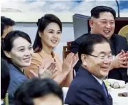  ??  ?? Kim Jong-un with his sister (far left) and wife in 2018