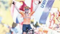  ?? Agence France-presse ?? Netherland’s Anna Van Der Breggen celebrates after winning the road race of the 2018 UCI Road World Championsh­ips in Innsbruck on Saturday.