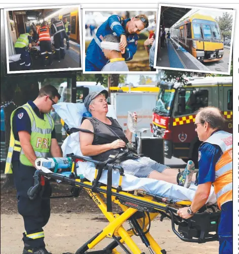  ?? SCENE OF CHAOS: Injured passengers are treated at a nearby oval and on the platform at Richmond station after a train smashed into a buffer at the end of the rail line. Pictures: DYLAN ROBINSON, CAREFLIGHT ??