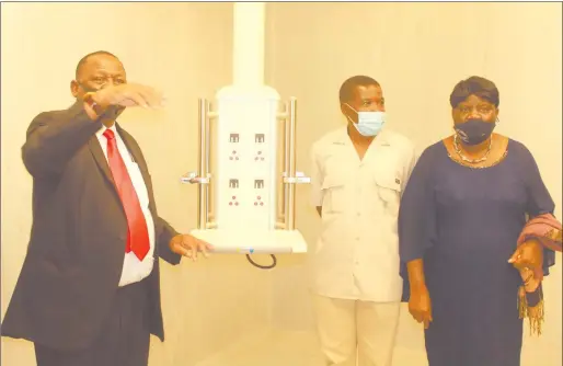  ?? Photo: John Muyamba ?? Finally… Health minister Dr Kalumbi Shangula at the new maternity ward with governor Bonifatius Wakudumo and councillor Victoria Kauma.