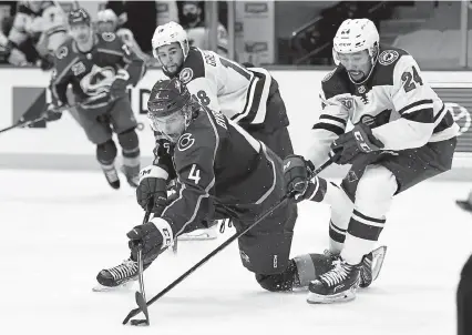  ?? Hannah Foslien, Getty Images ?? Bowen Byram played his seventh game Sunday, making him ineligible to return to his junior team (Vancouver Giants) and not eligible to play in the minor leagues (Colorado Eagles, Utah Grizzlies).