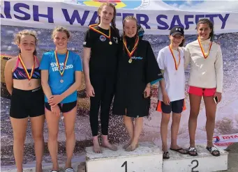  ??  ?? First place for Sligo Surf Lifesaving Club in the Board Rescue Relay are Keri Mitchell and Alice McPartlan. Photos courtesy of Phil Newell.