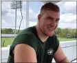  ?? DENNIS WASZAK JR. - THE ASSOCIATED PRESS ?? New York Jets NFL football offensive lineman Grant Hermanns speaks to a reporter after practice at the team’s training facility in Florham Park, N,J.,
