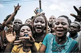  ?? JOHN WESSELS/GETTY-AFP ?? Backers of opposition candidate Felix Tshisekedi celebrate Thursday in Kinshasa, Congo.