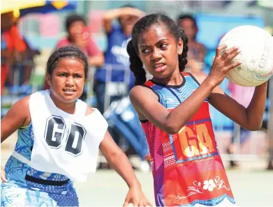  ?? Ronald Kumar ?? Kaji Netball competitio­n Under 10 action between Nasinu and Suva at National Netball centre on August 14, 2019.Photo: