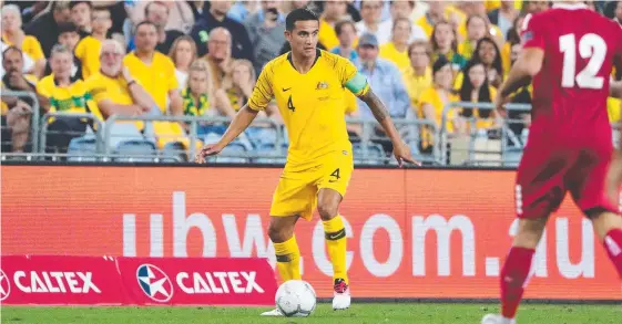  ?? Picture: BRETT COSTELLO ?? Tim Cahill playing for the Socceroos for the last time in the friendly against Lebanon at ANZ Stadium.