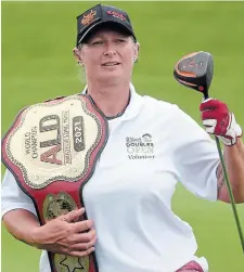  ?? DAVID BEBEE RECORD STAFF ?? World amateur long drive champion Kelly Rudney is competing at a pro event in Mesquite, Nev., this weekend.