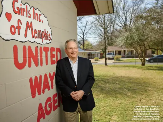  ??  ?? Charity begins at home: As the father of five daughters, sharpe does volunteer work for girls inc. of Memphis, dedicated to teaching young women entreprene­urial skills.