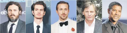  ??  ?? Best actor Oscar nominees (from left) Affleck, Garfield, Gosling, Mortensen and Washington are seen in a combinatio­n of file photos. — Reuters photo