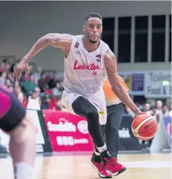  ?? JOE PINCHIN ?? DOMINANT DISPLAY: Kyron Cartwright, left, and Jamell Anderson helped Riders beat Glasgow Rocks 93-58 in a BBL Cup North Group game at the Morningsid­e Arena on November 8, 2019