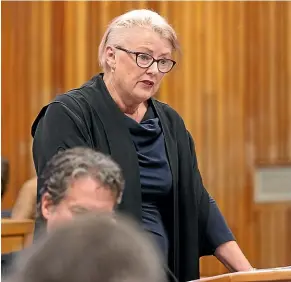  ??  ?? Defence lawyer Susan Hughes in the High Court at New Plymouth yesterday.