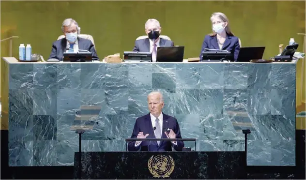  ?? Agence France-presse ?? ±
Joe Biden speaks during the 77th session of the United Nations General Assembly (UNGA) at the UN headquarte­rs in New York City on Wednesday.