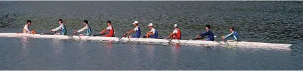  ?? AFP ?? South and North Korean athletes at a training session on Tangeum Lake Internatio­nal Rowing Center in Chungju, South Korea, on Tuesday. The two Koreas agreed to field joint teams in three discipline­s — canoeing, rowing and basketball — at the Asian...