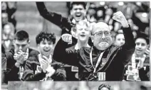  ?? NEW MEXICAN FILE PHOTO ?? TOP LEFT: St. Michael’s head coach Gerard Garcia celebrates with his team in March after they beat Las Vegas Robertson in the boys Class 3A state basketball championsh­ip in The Pit in Albuquerqu­e.