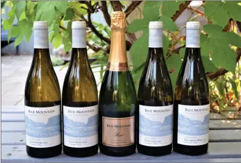  ?? To the Okanagan Newspaper Group ?? STEVE MACNAULL/Special
This line up of new releases is helping Blue Mountain Winery in Okanagan Falls celebrate 50 years of grape growing and 30 years of winemaking.